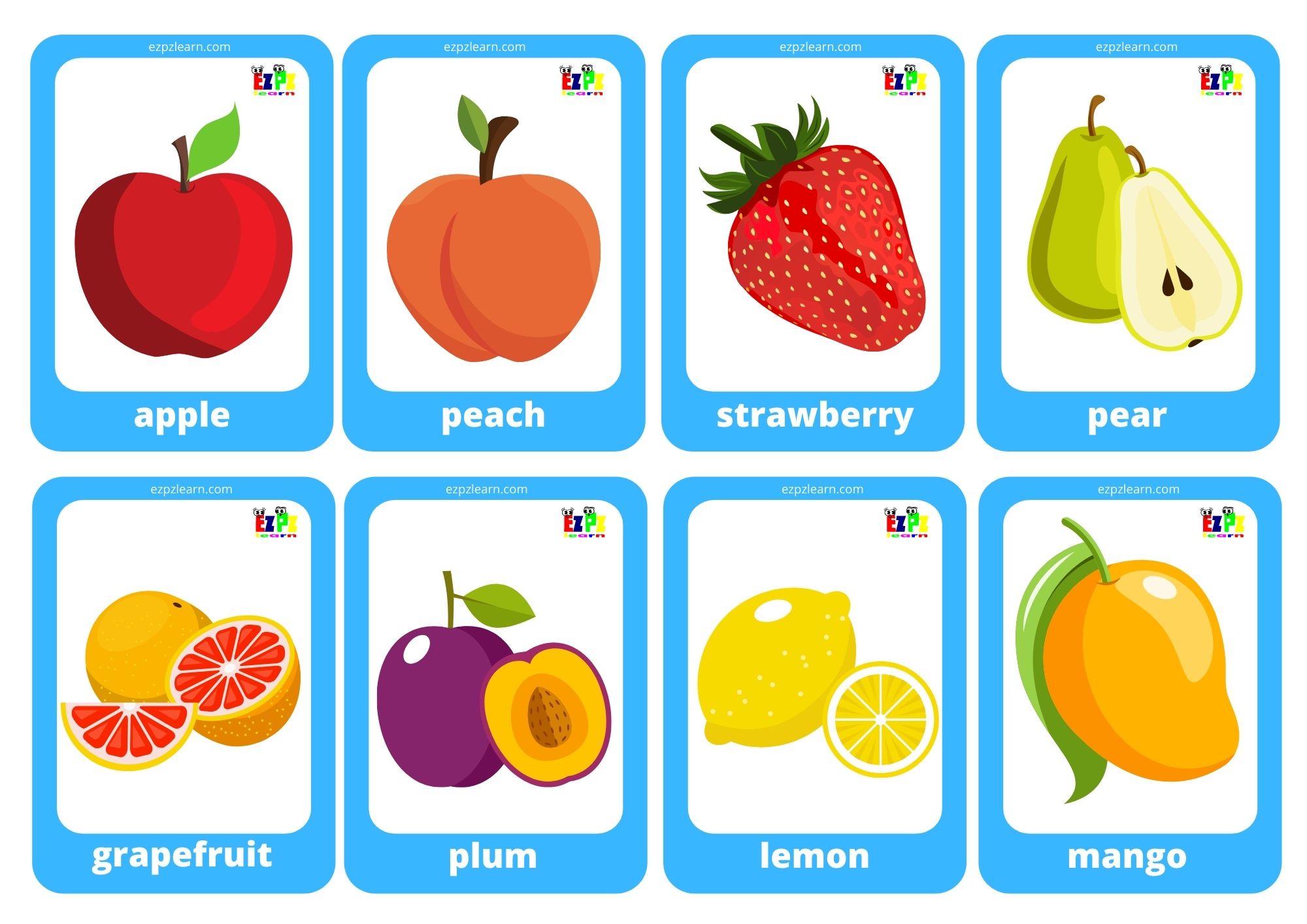 Fruit Game Cards / Mini Flashcards - Ezpzlearn.com