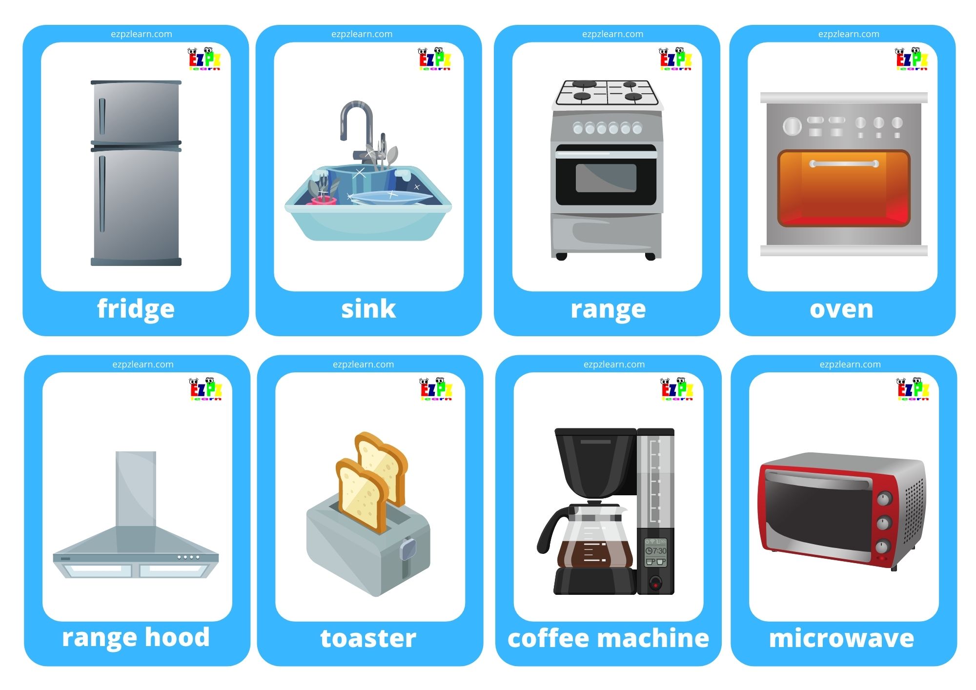 Kitchen Appliances Game Cards / Mini Flashcards - Ezpzlearn.com