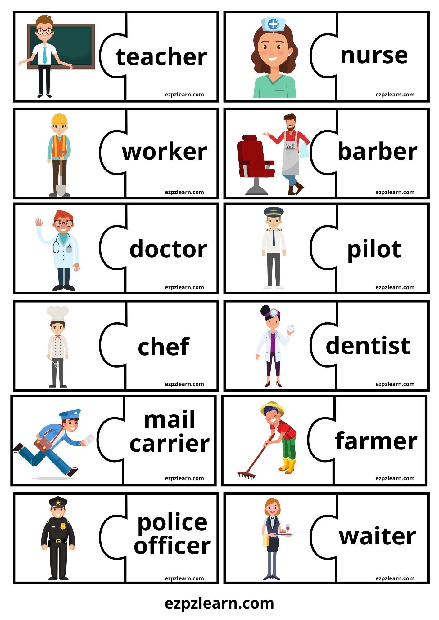 Jobs Word Match Game 