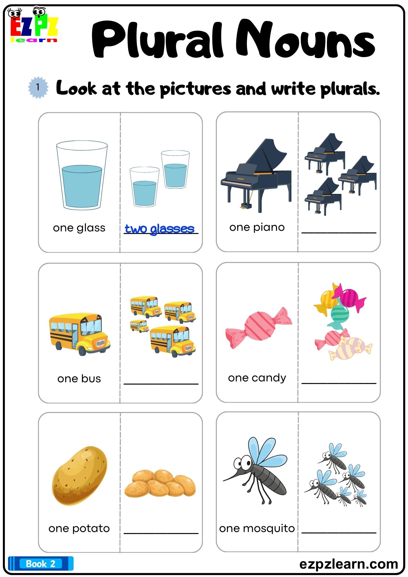 Plural Nouns Look at the pictures and write plurals Grammar Worksheet ...