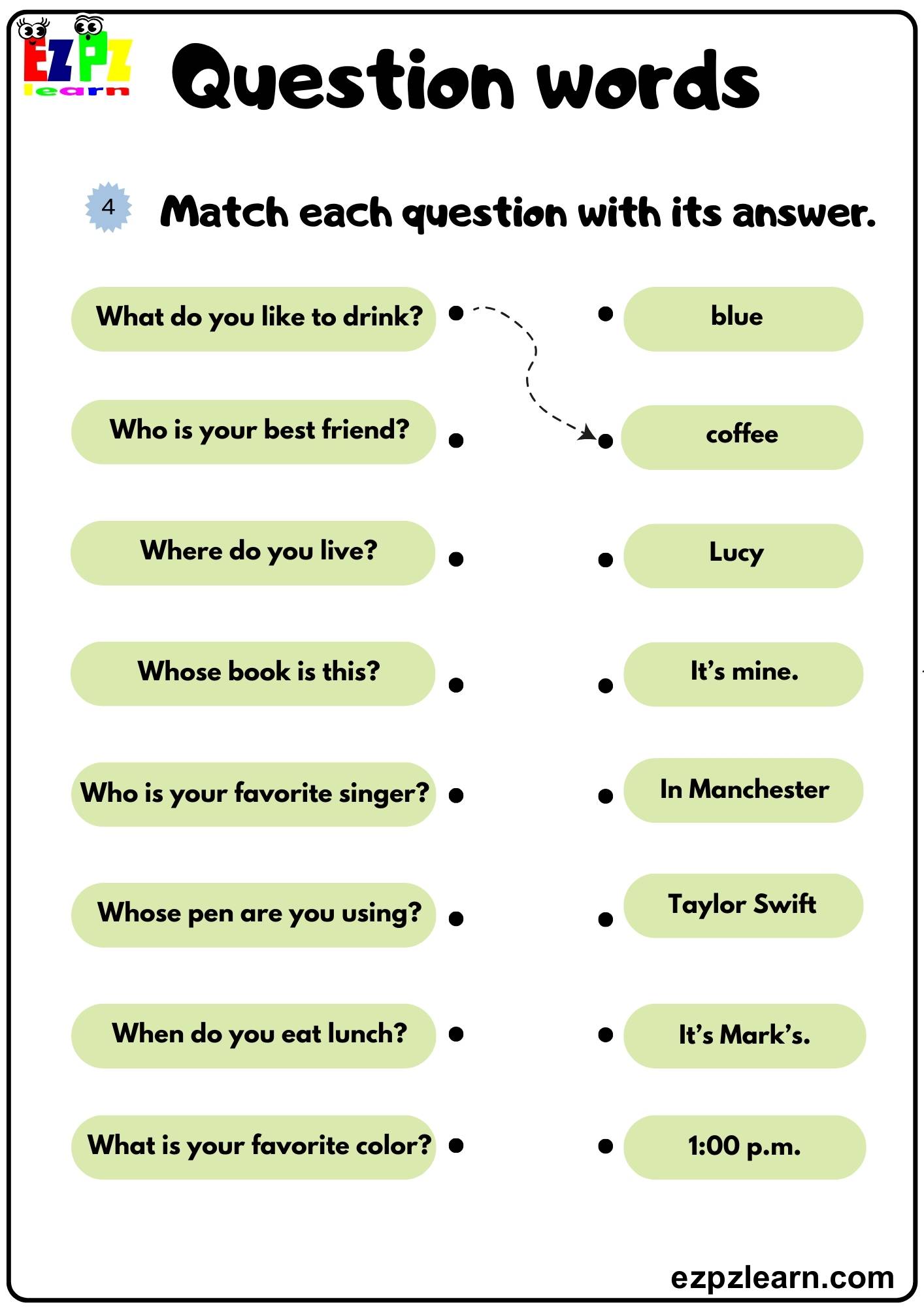 Question words who, what, when, where - ezpzlearn.com