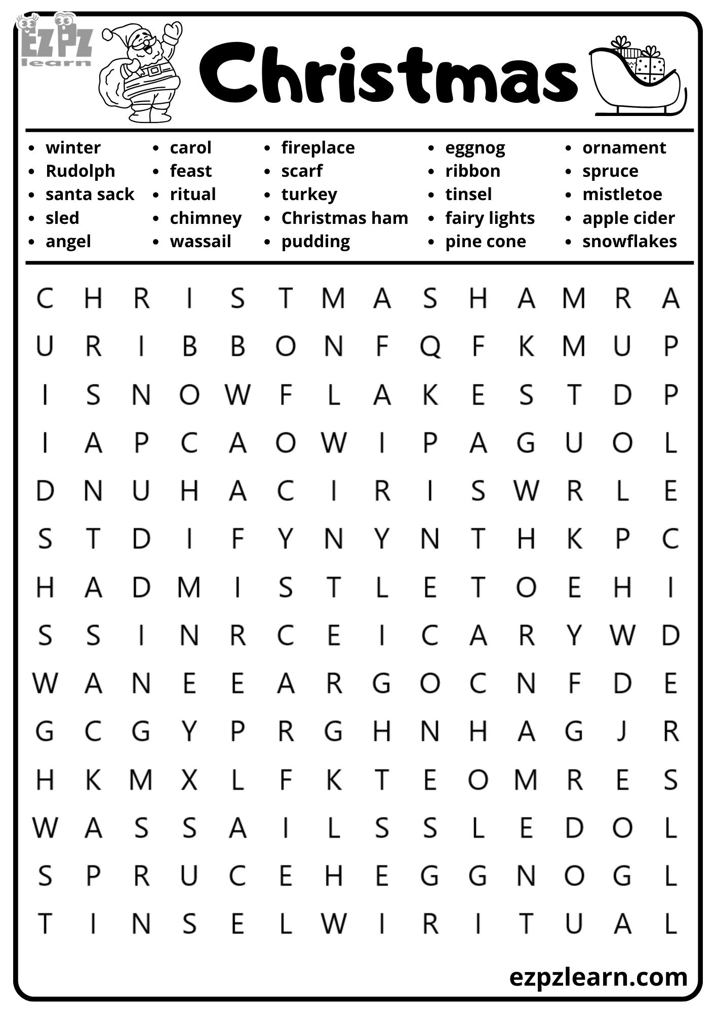 Merry Christmas Holiday Word Search 25 Vocabulary Words PDF Download ...