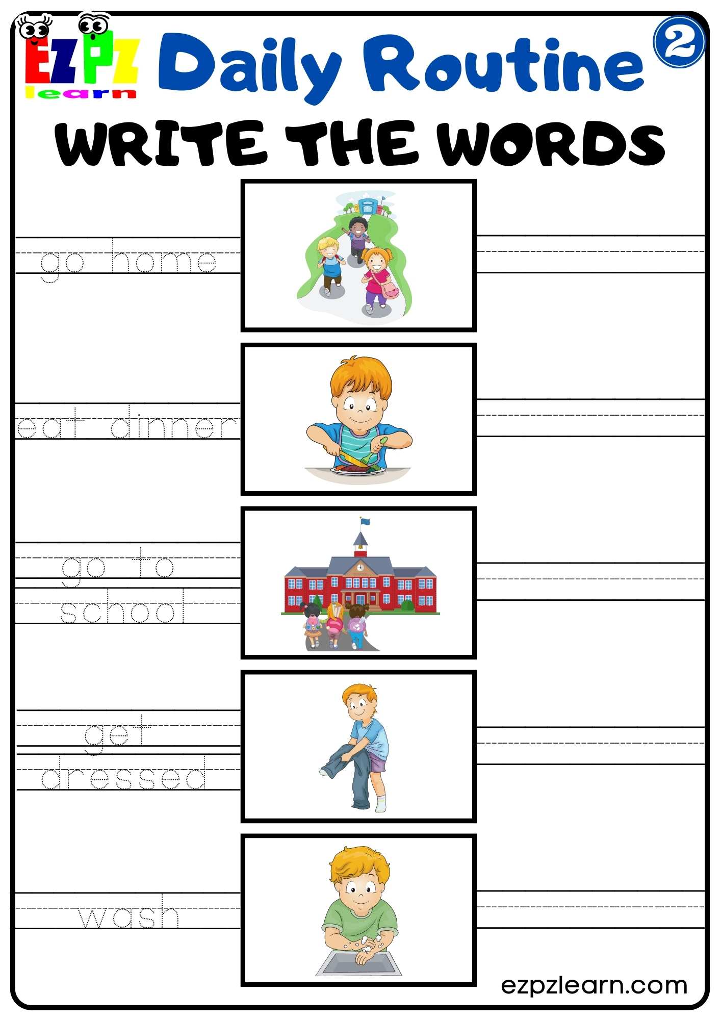 Daily Routines Group 2 Write the Words Worksheet For Children and ESL ...