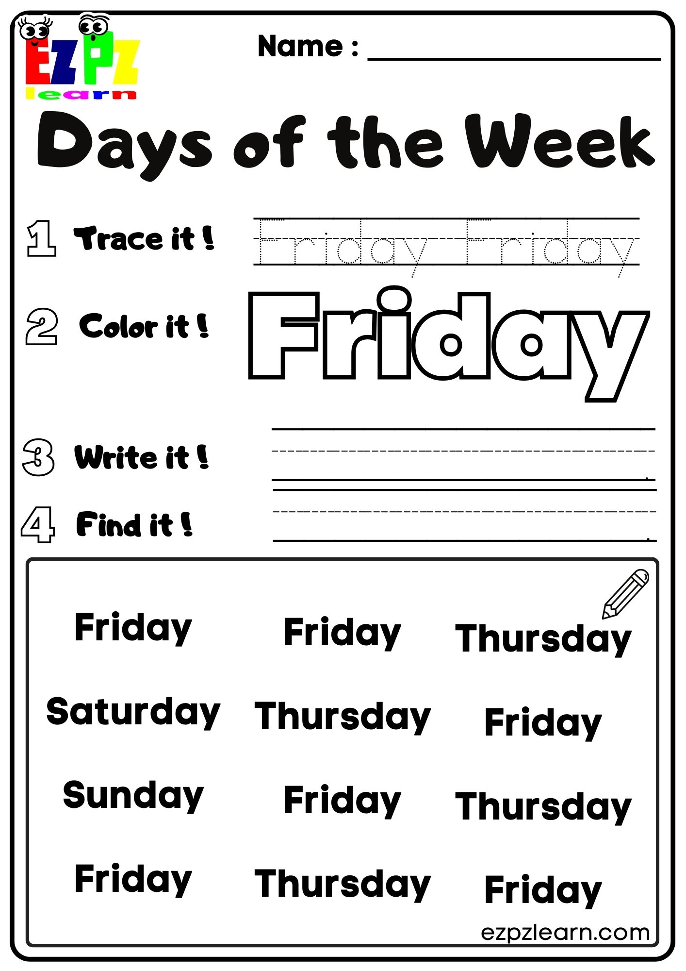 days-of-the-week-ezpzlearn-com for Days Of The Week Free Printable Worksheets Days of the Week - Ezpzlearn.com for Days Of The Week Free Printable Worksheets