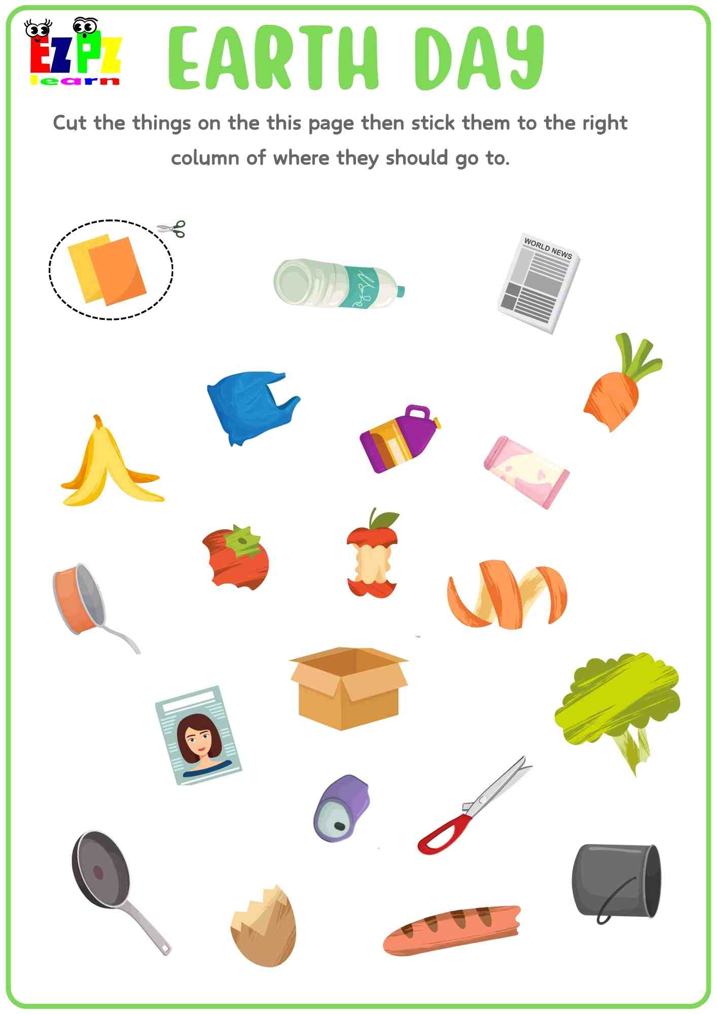 Earth Day Cut and Paste Kids Activity 2 pages Free PDF Download ...