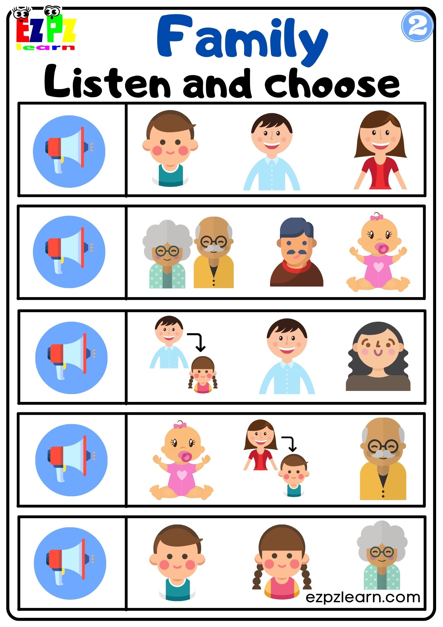 Family Vocabulary Interactive Worksheet Listen and Choose the Correct