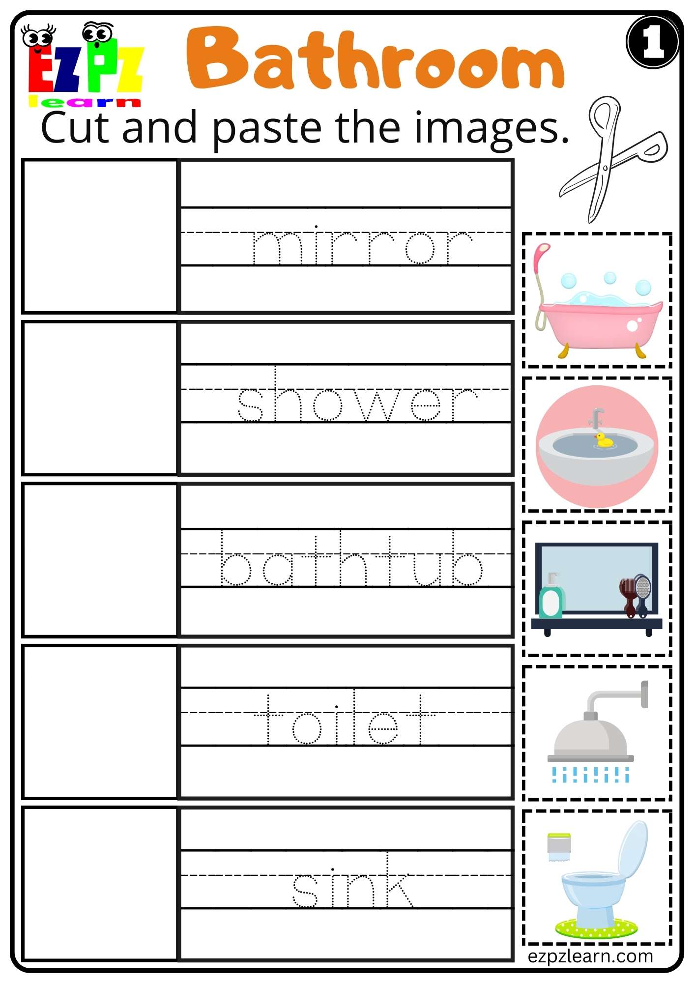 Bathroom Cut and Paste Worksheet for Kids K5 and ESL Free PDF Download ...