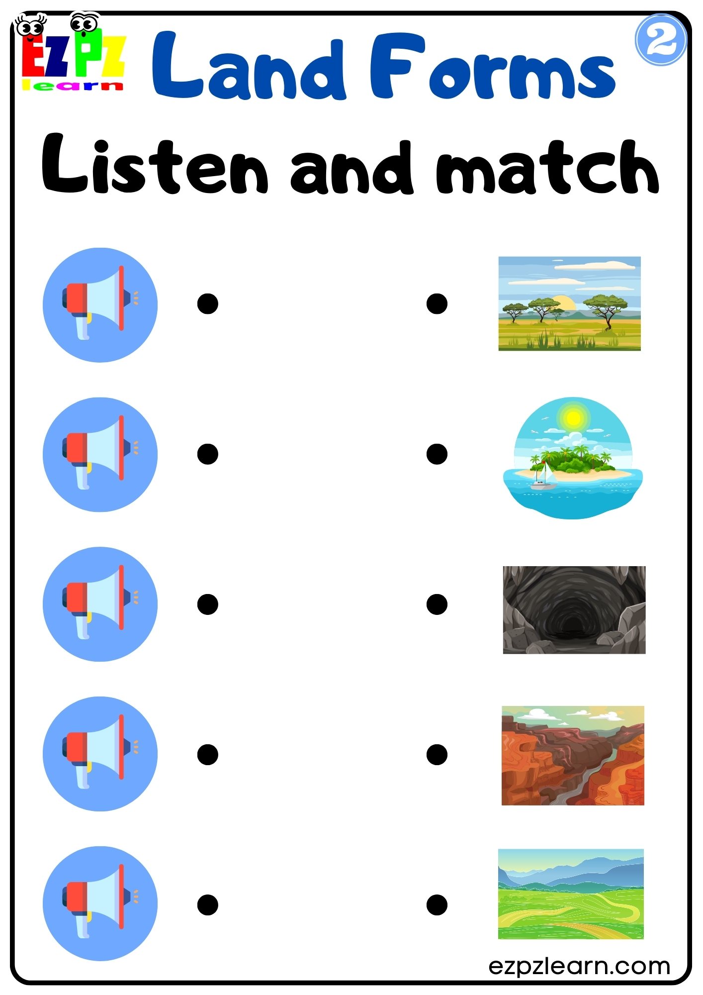 Land Forms Vocabulary Interactive Worksheet Listen and Match the ...
