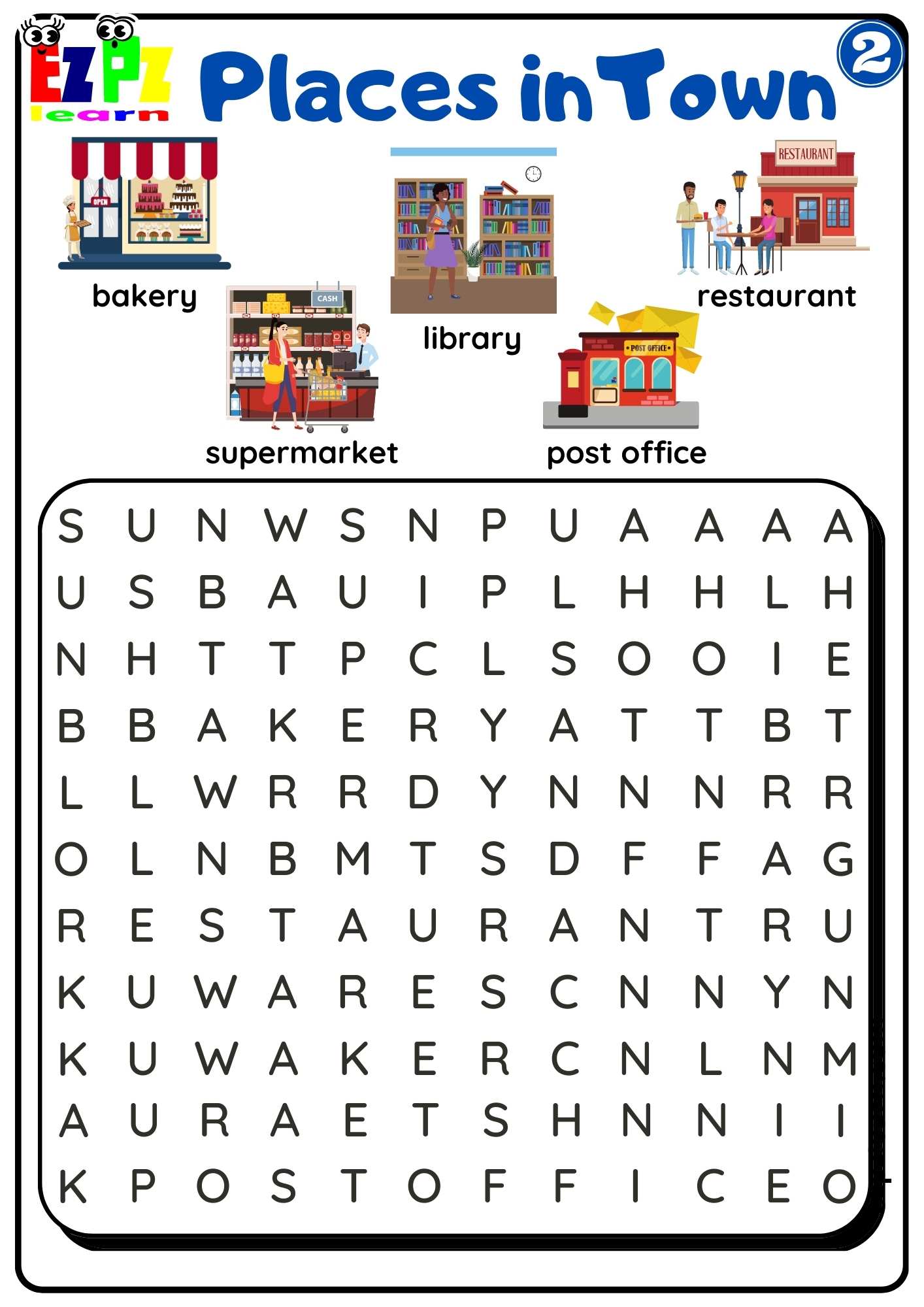 Places In Town Easy Word Search Worksheet Free Download For Parents And 