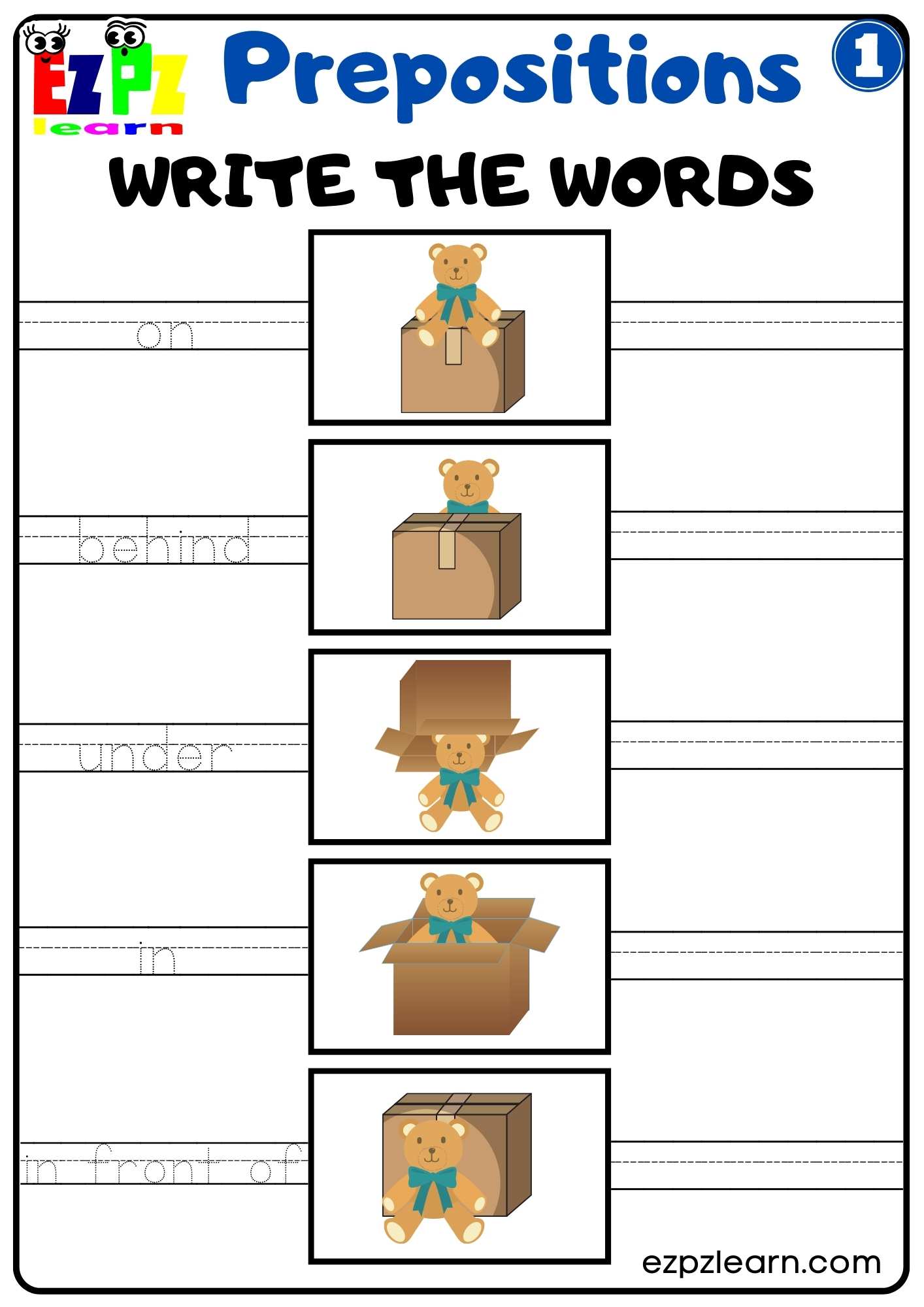 Prepositions of Place Write the Words Worksheet for Kindergarten K5 and ...