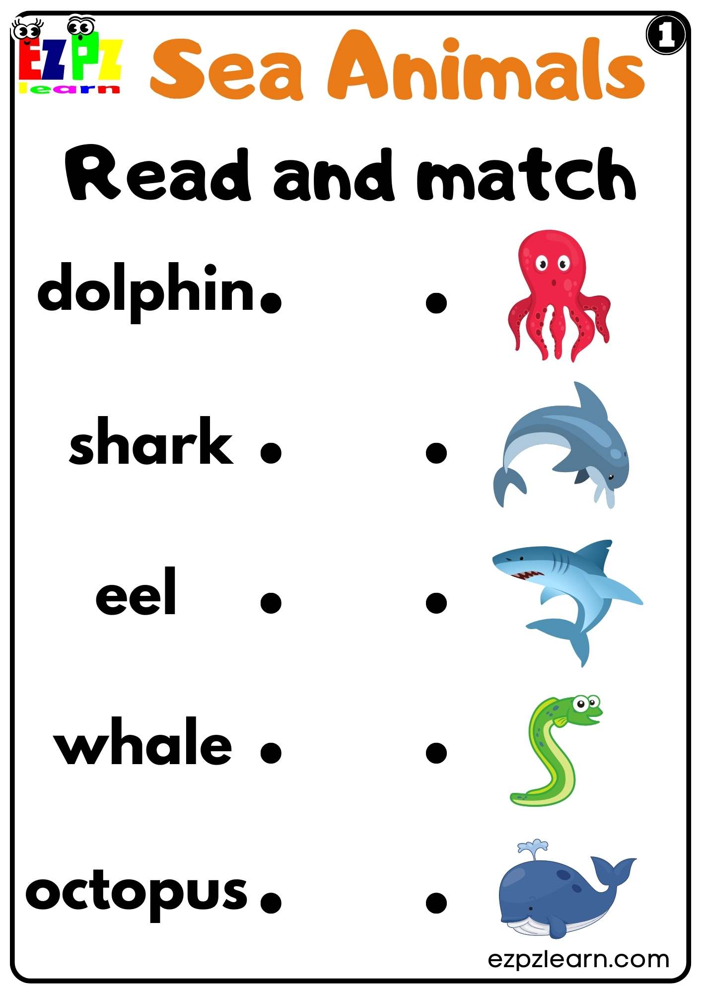 Sea Animals Read and Choose Worksheet For Kids and ESL Set 1 Free PDF ...