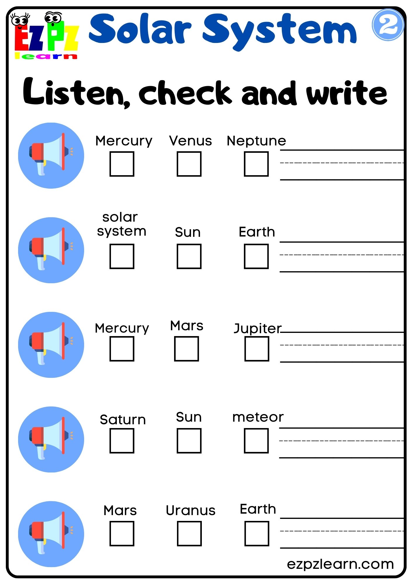 Solar System Vocabulary Interactive Worksheet Listen, Check and Write ...