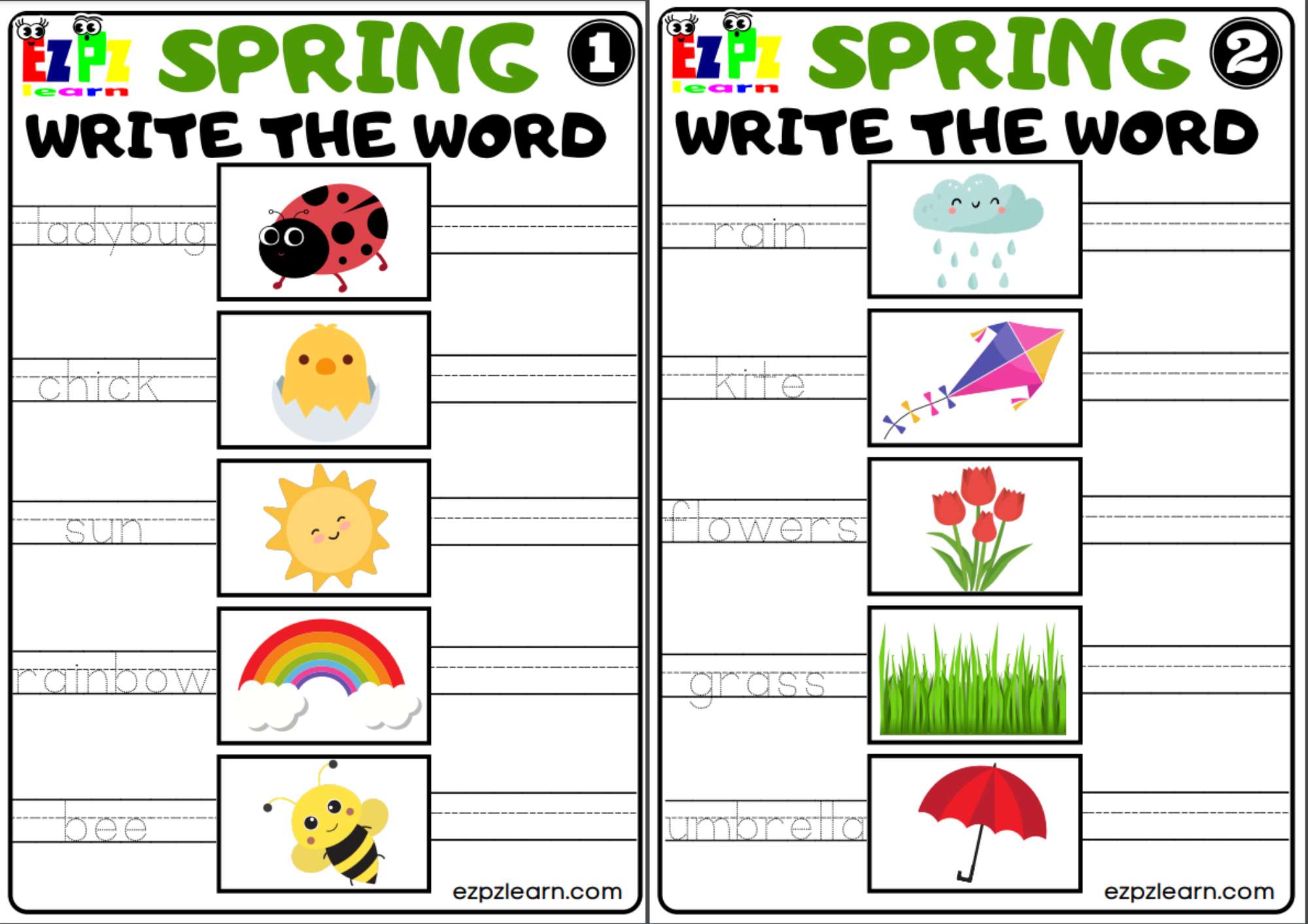 Write the Word Spring Season Worksheet PDF Download - Ezpzlearn.com