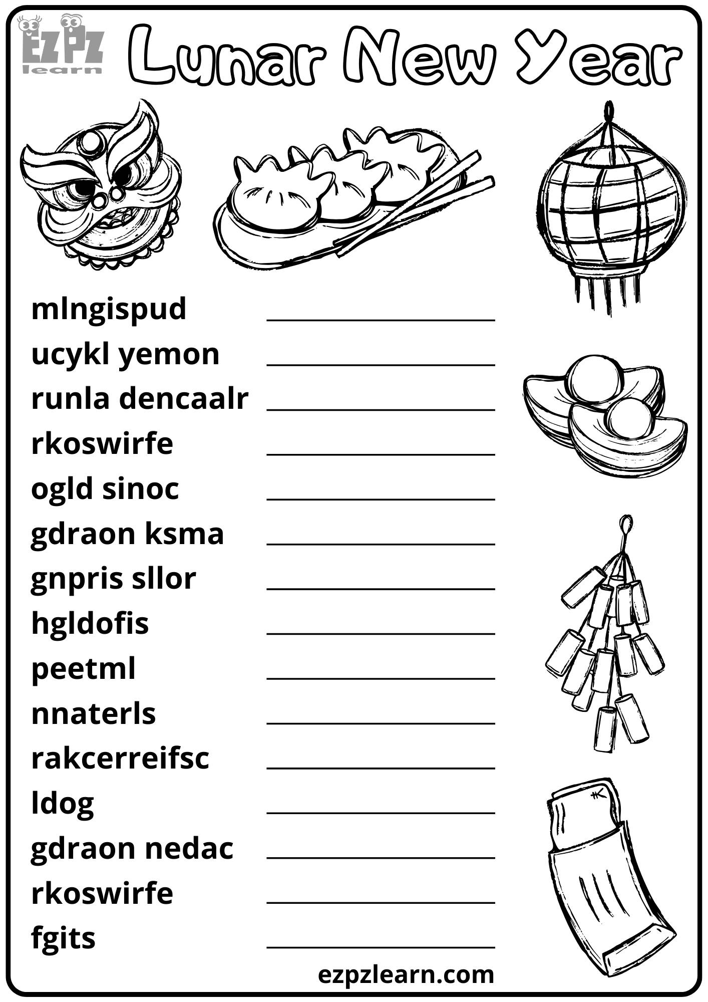 chinese new year word scramble answers