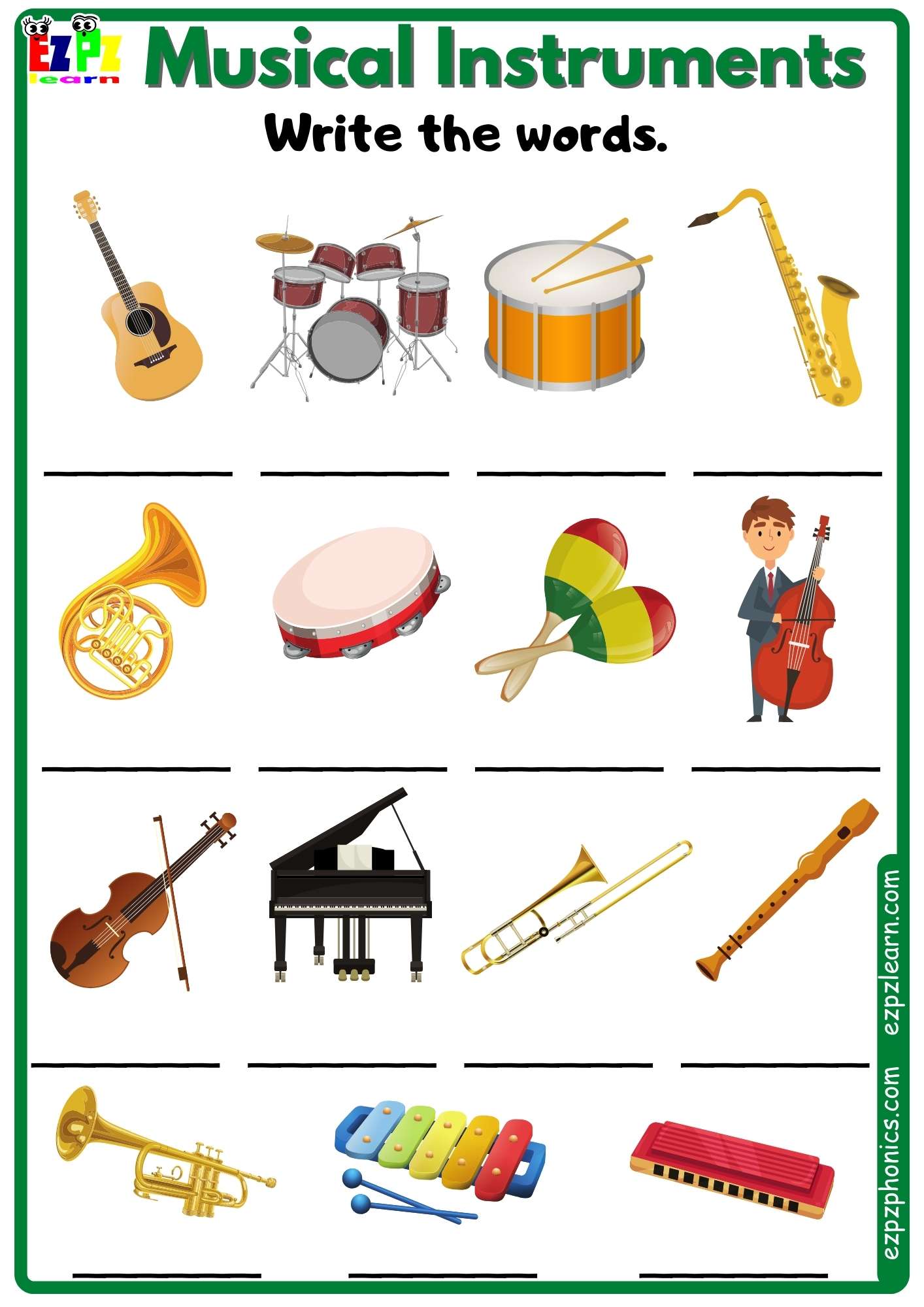 Musical Instruments Vocabulary Write The Words Free Pdf Download 