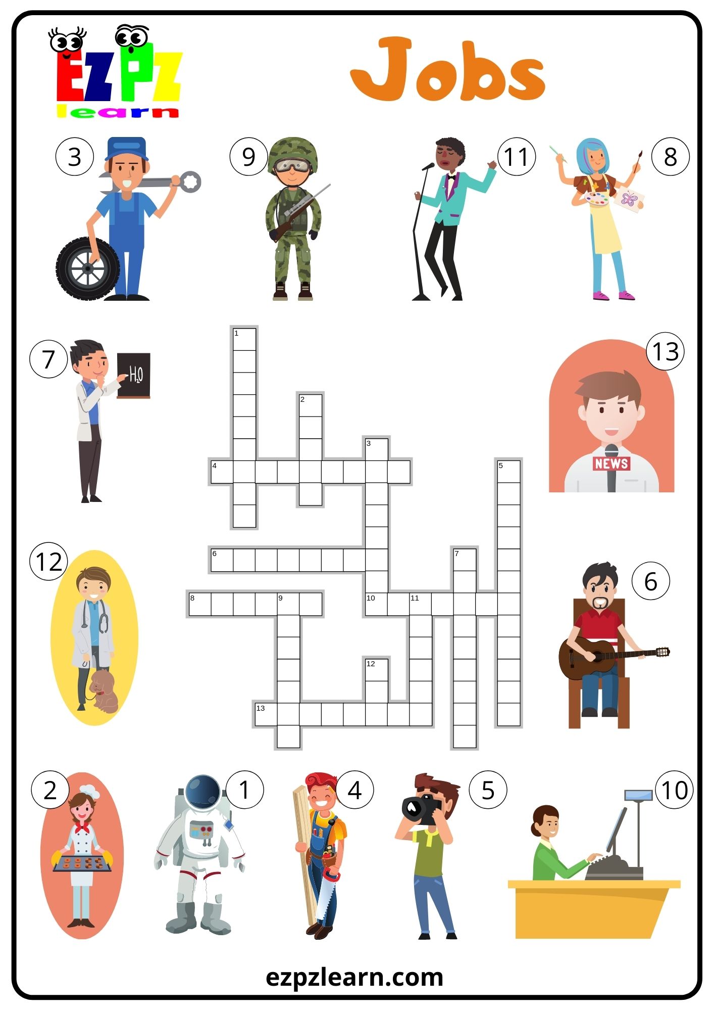 Jobs Crossword - Ezpzlearn.com