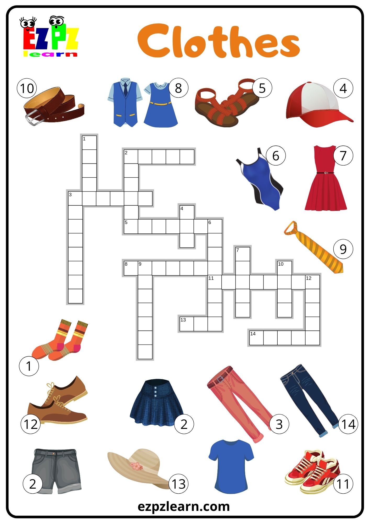 Winter Clothes Crossword Puzzle ESL Vocabulary Worksheet