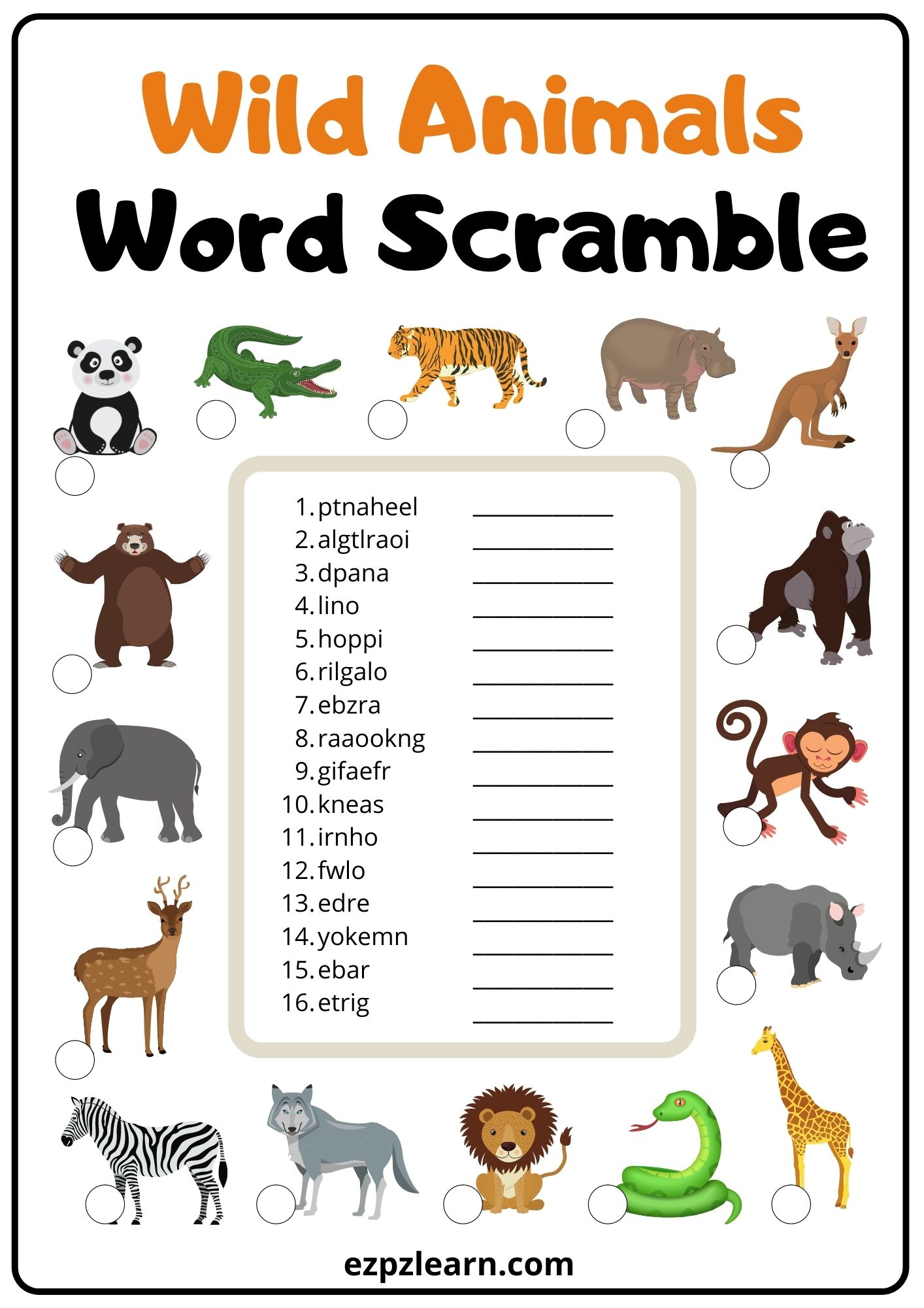 Wild animals wordwall
