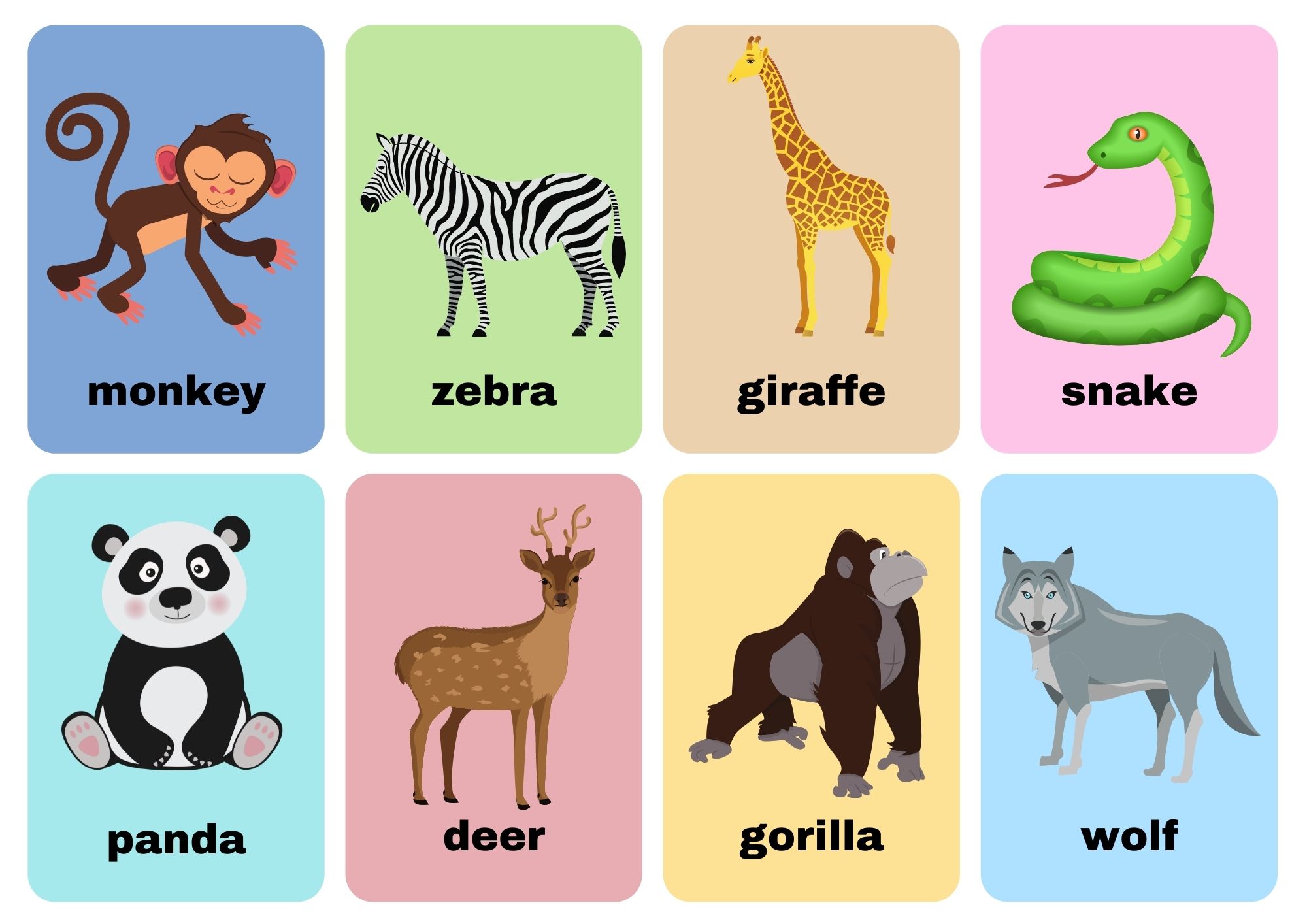 wild-animal-flashcards-with-words-use-online-or-free-pdf-download-includes-elephant-lion-giraffe-tiger-zebra-monkey-kangaroo-rhino-hippo-bear-panda-alligator-snake-wolf-frog-fox-frog-gorilla-koala-and for Animal Flash Cards Printable Pdf Free Download Wild Animal Flashcards With Words use online or free PDF download Includes: elephant, lion, giraffe, tiger, zebra, monkey, kangaroo, rhino, hippo, bear, panda, alligator, snake, wolf, frog, fox, frog, gorilla, koala, and for Animal Flash Cards Printable Pdf Free Download