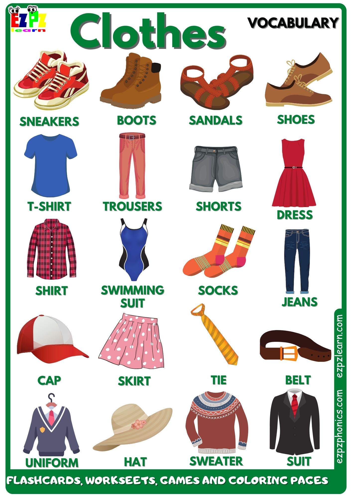 clothes vocabulary vocabulary flashc…: English ESL worksheets pdf