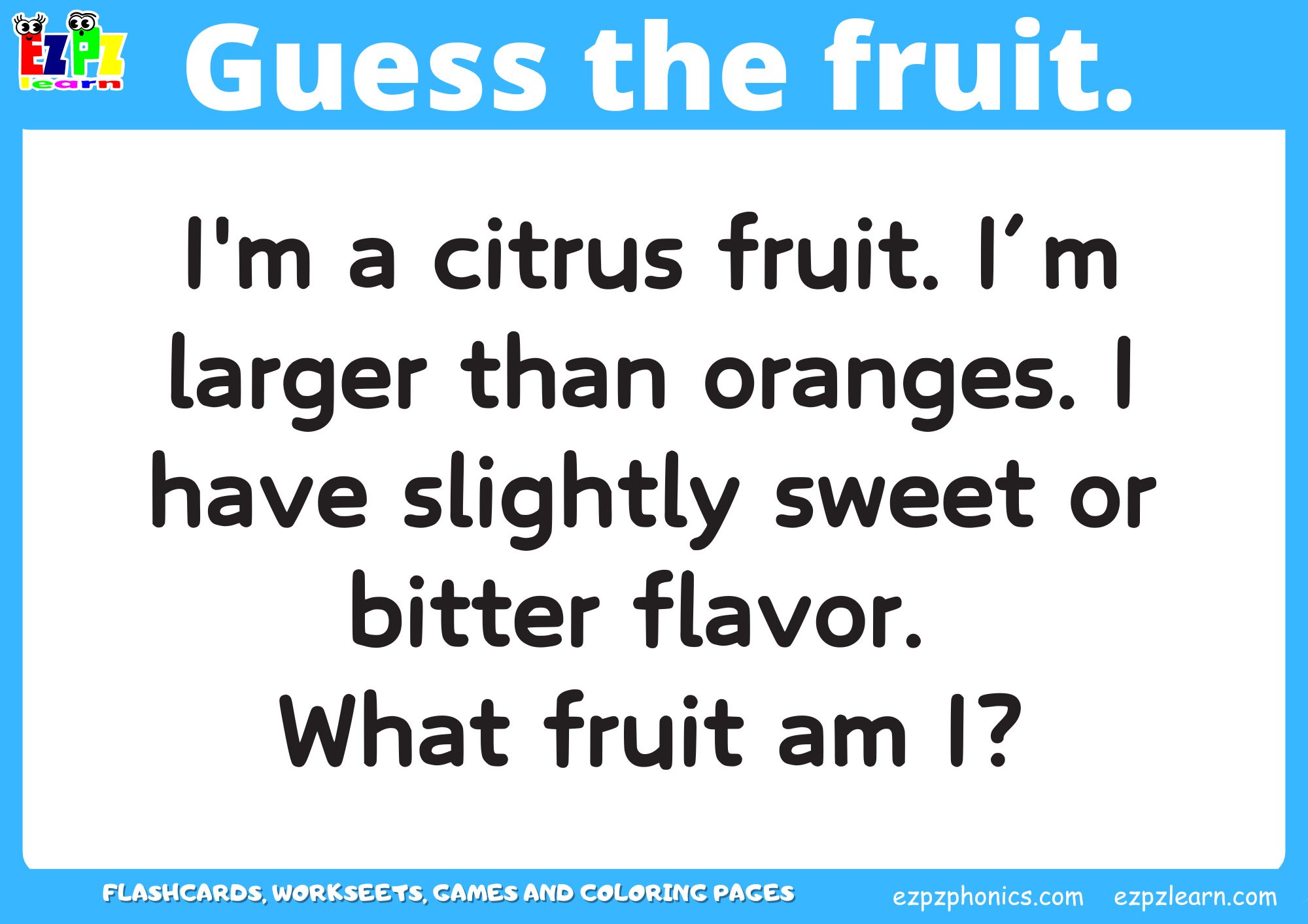 Fruit Guessing Game for Kids and ESL Students. Read the clues and then ...